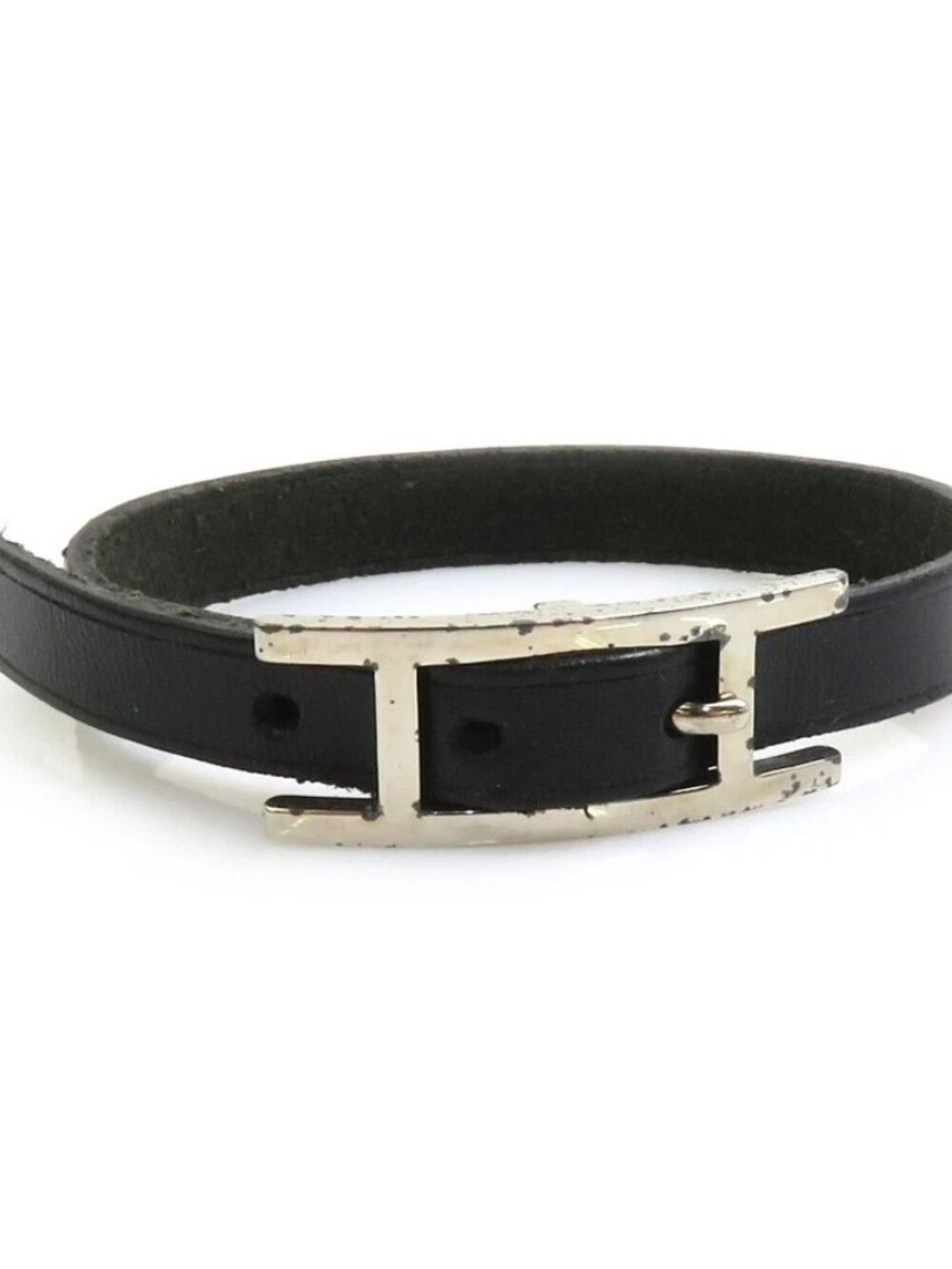 HERMES Api Bracelet Black/Silver Leather/Metal -